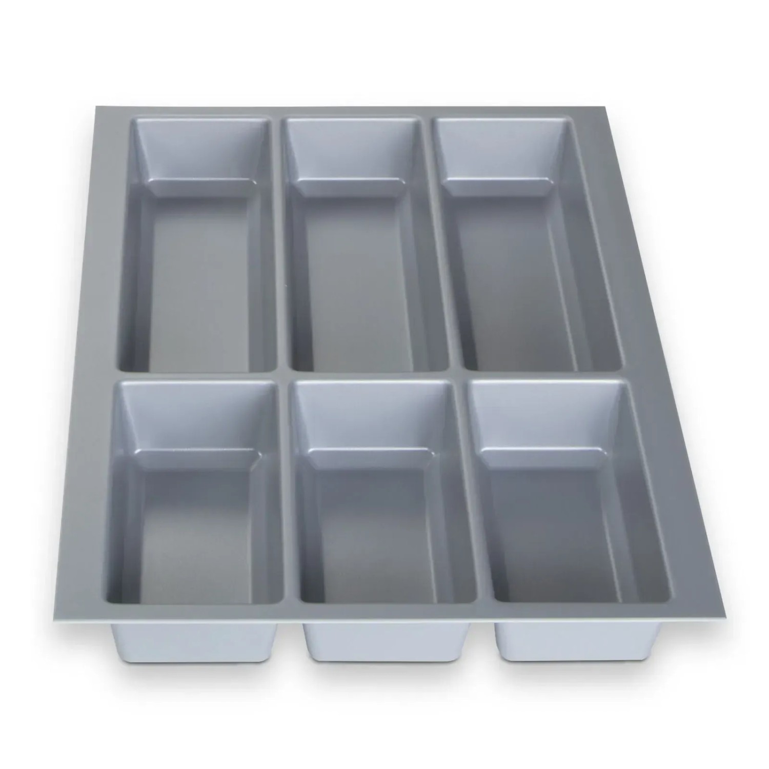SOTECH ORGA-BOX IV Universal Besteckeinsatz silbergrau aus Kunststoff mit 6 Fächern, rutschhemmend für Schubladen.