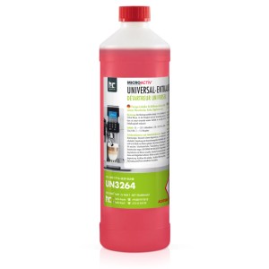Flasche Microactiv Universal Entkalker mit Farbindikator, geeignet für Kaffeemaschinen und mehr.