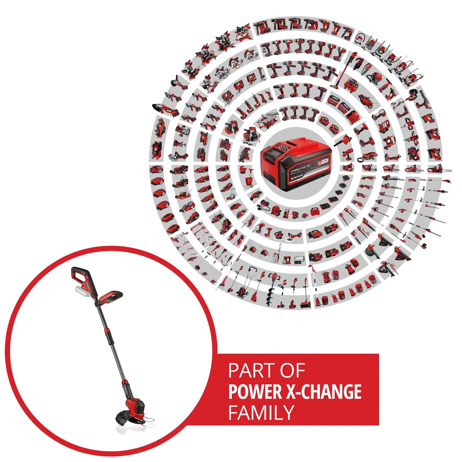 Einhell Akku-Rasentrimmer GE-CT 18/25-1 Li-Solo, Teil der Power X-Change Familie.