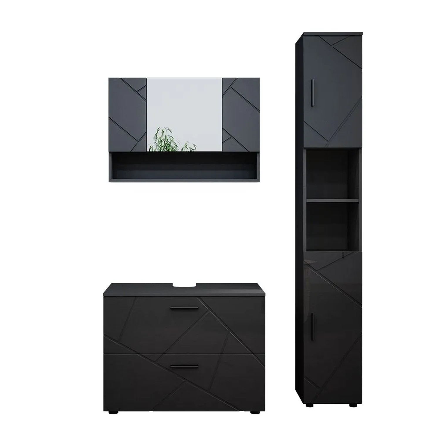 Vicco Badmöbel-Set Irma Anthrazit Hochglanz 80 x 59 3-teilig