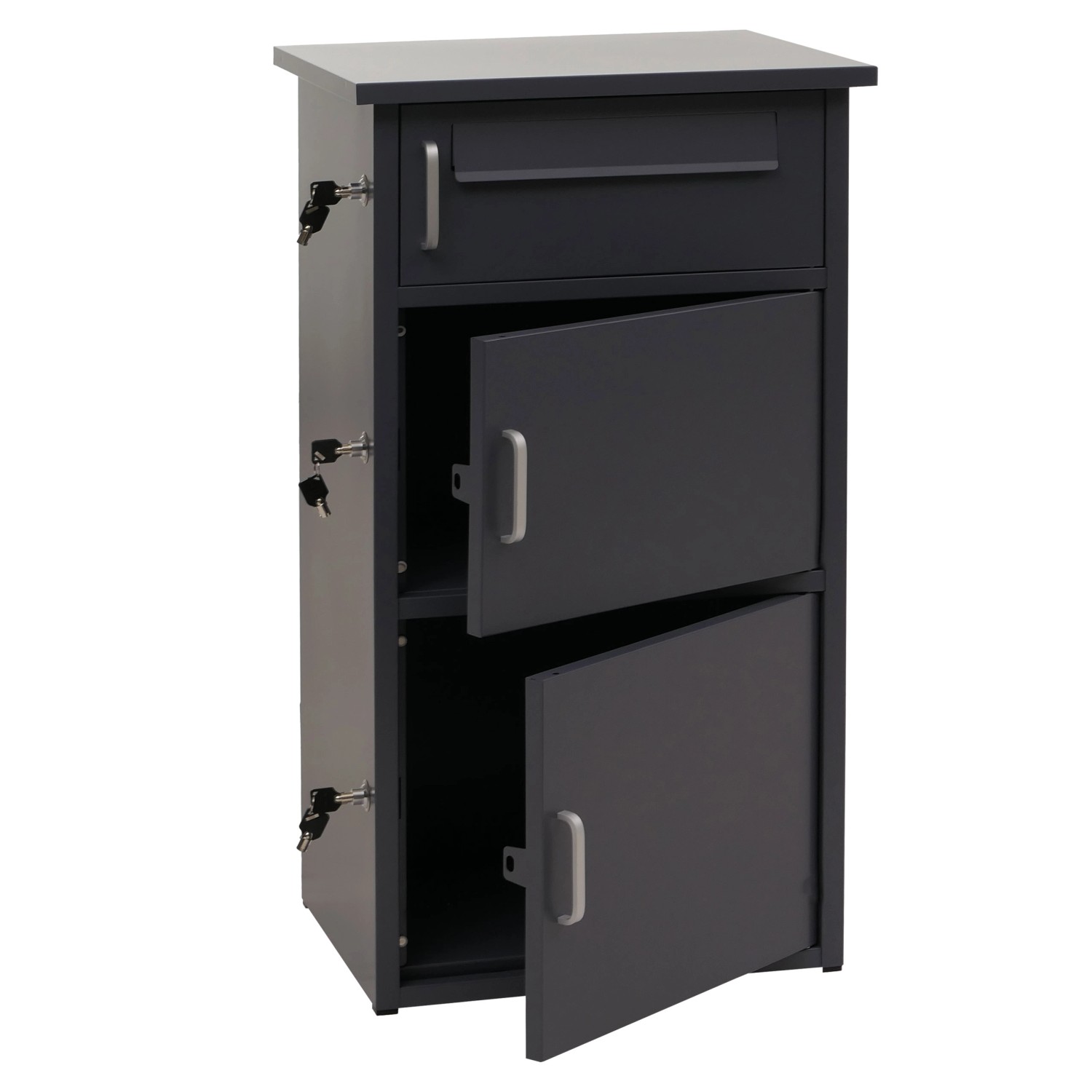 PROREGAL Paketkasten Mit 3 Fächern HxBxT 89x49x38cm Stahl Dunkelgrau Paketb günstig online kaufen