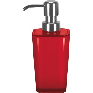 Kleine Wolke Seifenspender Easy in Mohnrot mit silberfarbenem Spenderkopf.