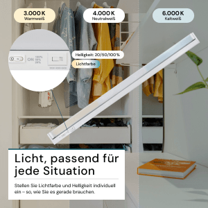 2er Set LUXULA LED Unterbauleuchte im Schrank mit einstellbarer Farbtemperatur.