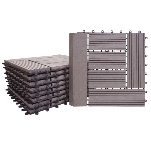 MCW WPC Bodenfliesen Sarthe, grau, Holzoptik, 11 Stück mit Abschlüssen für Balkon und Terrasse.