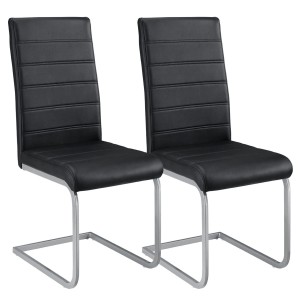 2er Set Juskys Freischwinger Stühle Vegas, schwarzes Kunstleder, silbernes Metallgestell.