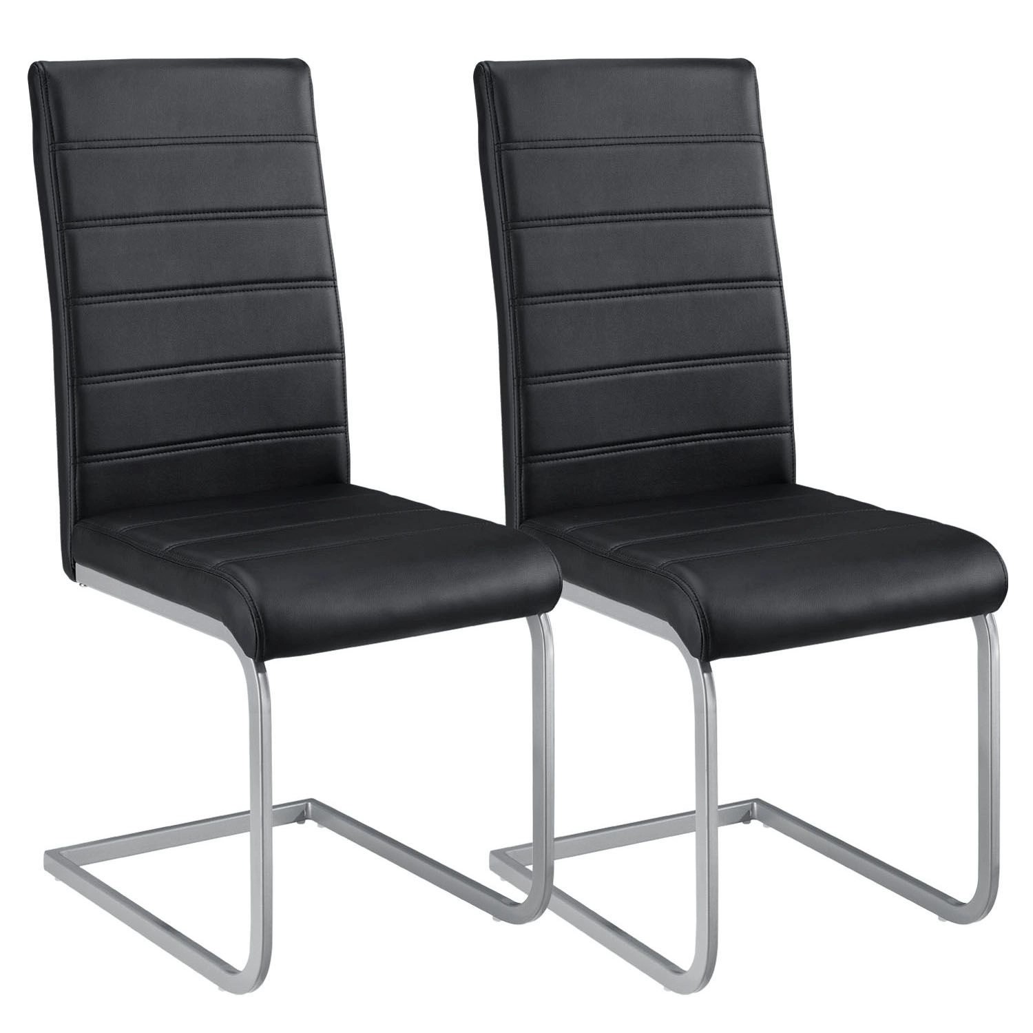 Juskys Freischwinger Stuhl Vegas 2er Set aus Kunstleder Schwarz