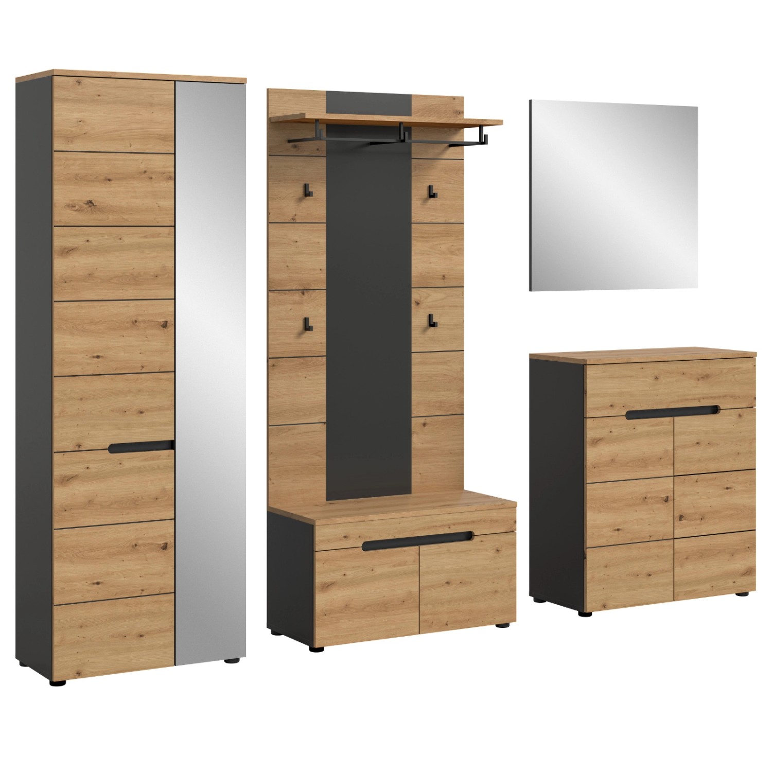 Inn.Furn Garderoben-Set 5-teilig in Eiche und Grau 255 cm Cooper günstig online kaufen