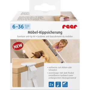 Reer Möbel-Kipp-Sicherung, 2er-Pack. Kindersicherung zum Kleben oder Schrauben für mehr Sicherheit.
