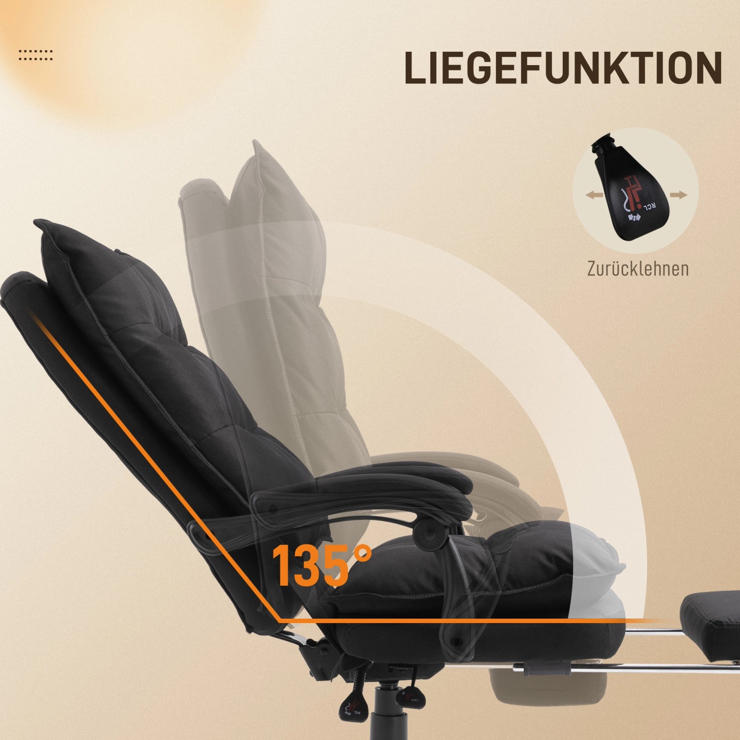 Vinsetto Bürostuhl mit Liegefunktion, 135° Neigung, für entspanntes Arbeiten.