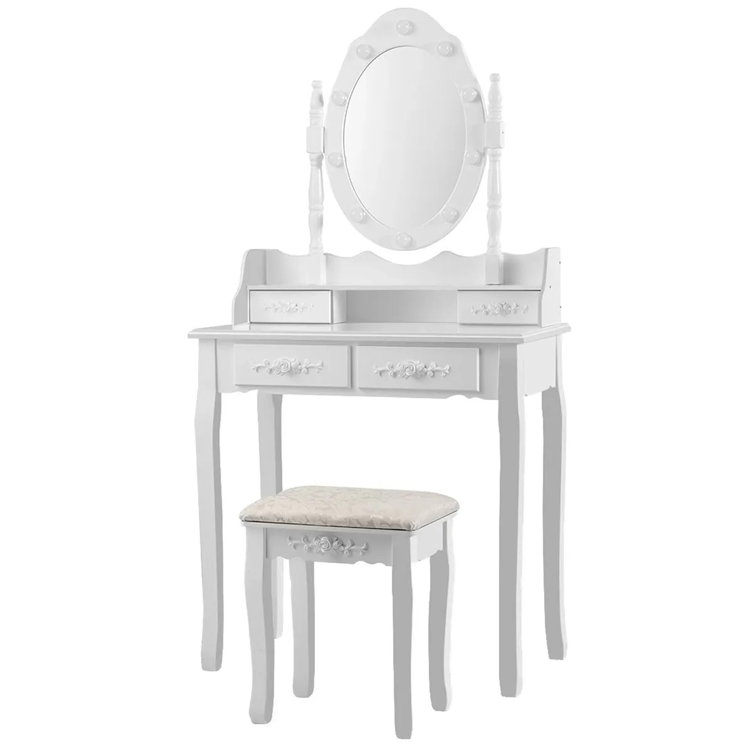 Costway Schminktisch mit 10 Led 4 Schubladen 75 x 40 x 146 cm günstig online kaufen