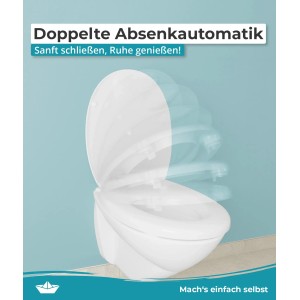 WC-Sitz mit Absenkautomatik: Erhöhter Calmwaters Toilettensitz mit Griff für mehr Komfort.
