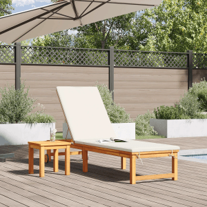 vidaXL Sonnenliege aus Akazienholz mit Polster und Beistelltisch im Garten.