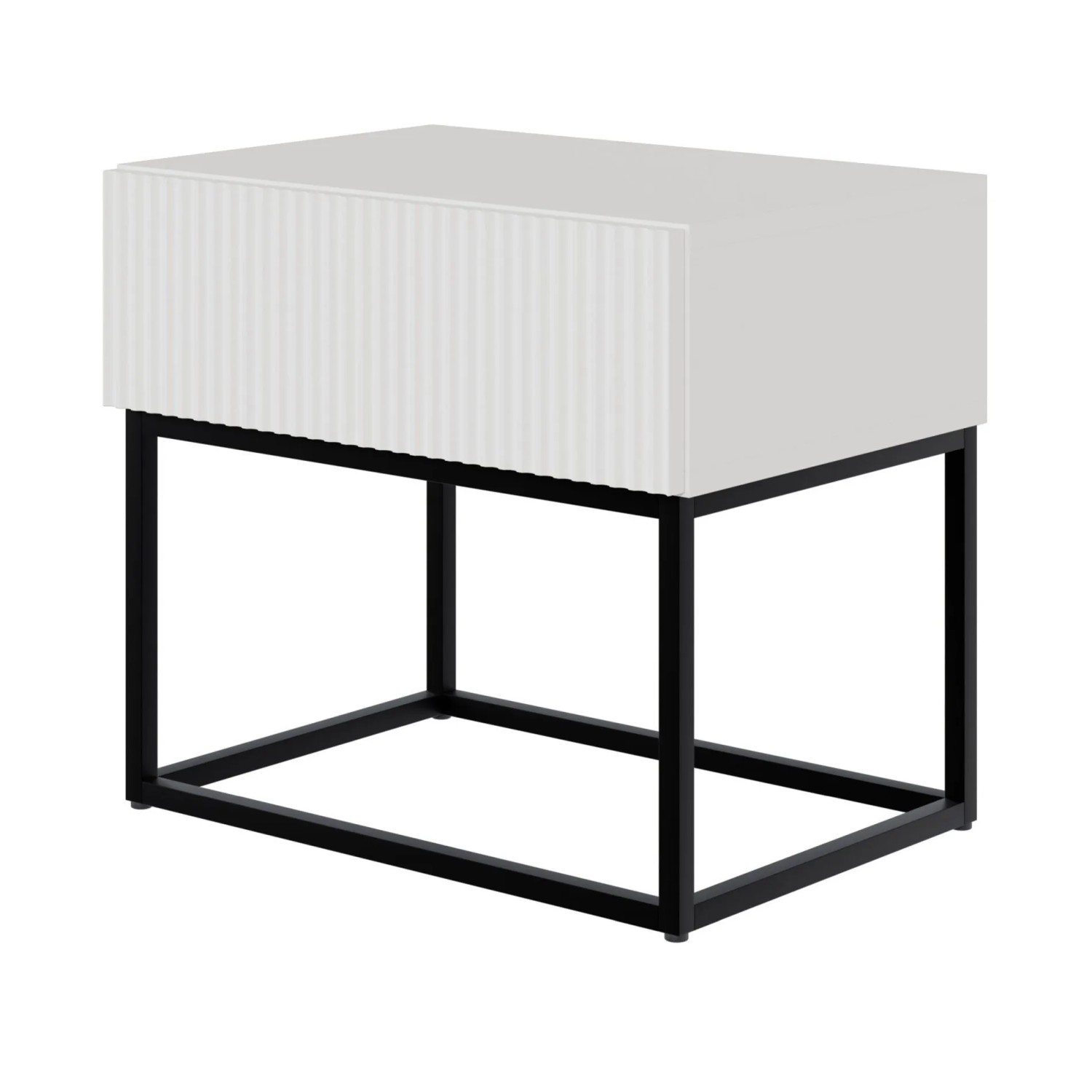 Selsey Nachttisch Veldio Rillenfront Schwarzes Gestell Weiß 50 cm