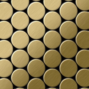 Goldene, gebürstete Mosaikfliesen aus Titan (ALLOY Dollar-Ti-GB) im runden Design.