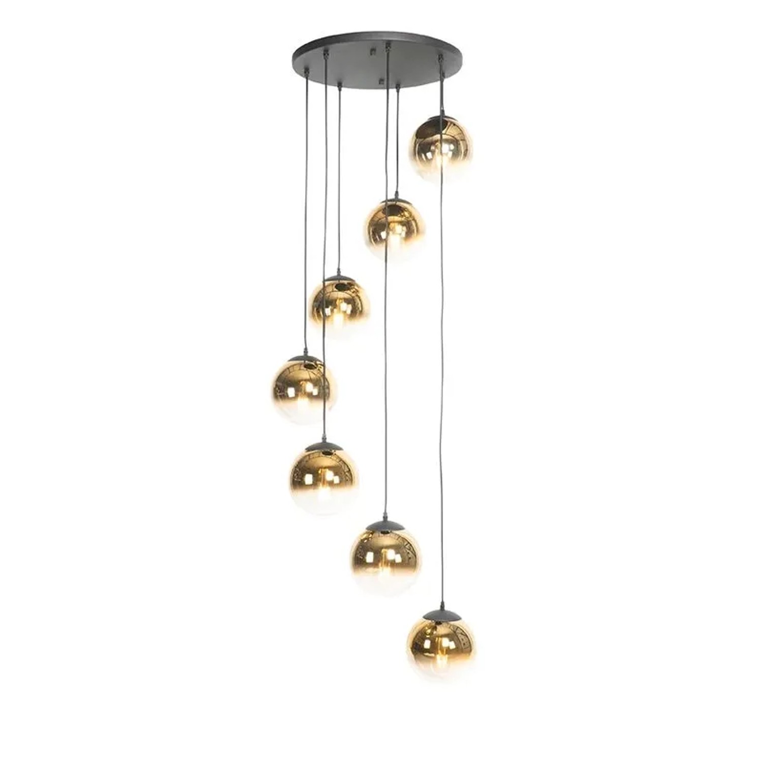 QAZQA Art Deco Hängelampe Schwarz mit Goldglas 7-flammig Pallon