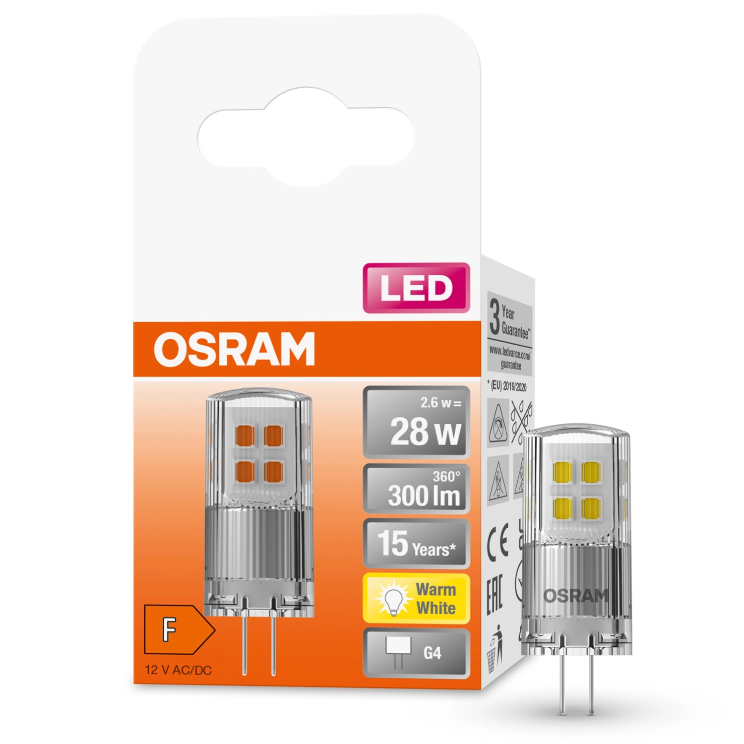 Osram LED-Leuchtmittel G4 2,6 W Warmweiß 300 lm EEK: F 4 x 1,4 cm (H x Ø)