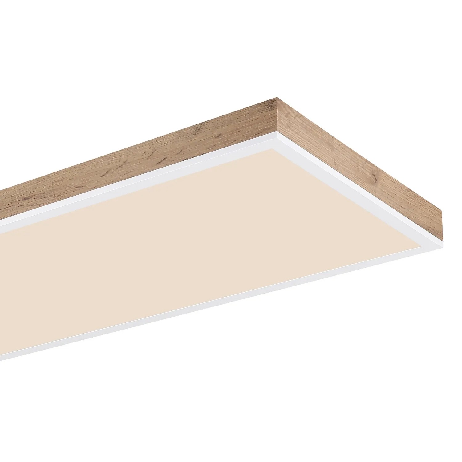 Globo LED-Deckenleuchte Doro, Holz/Weiß, 120x30cm. Dimmbare LED Lampe mit Holzoptik und Fernbedienung.