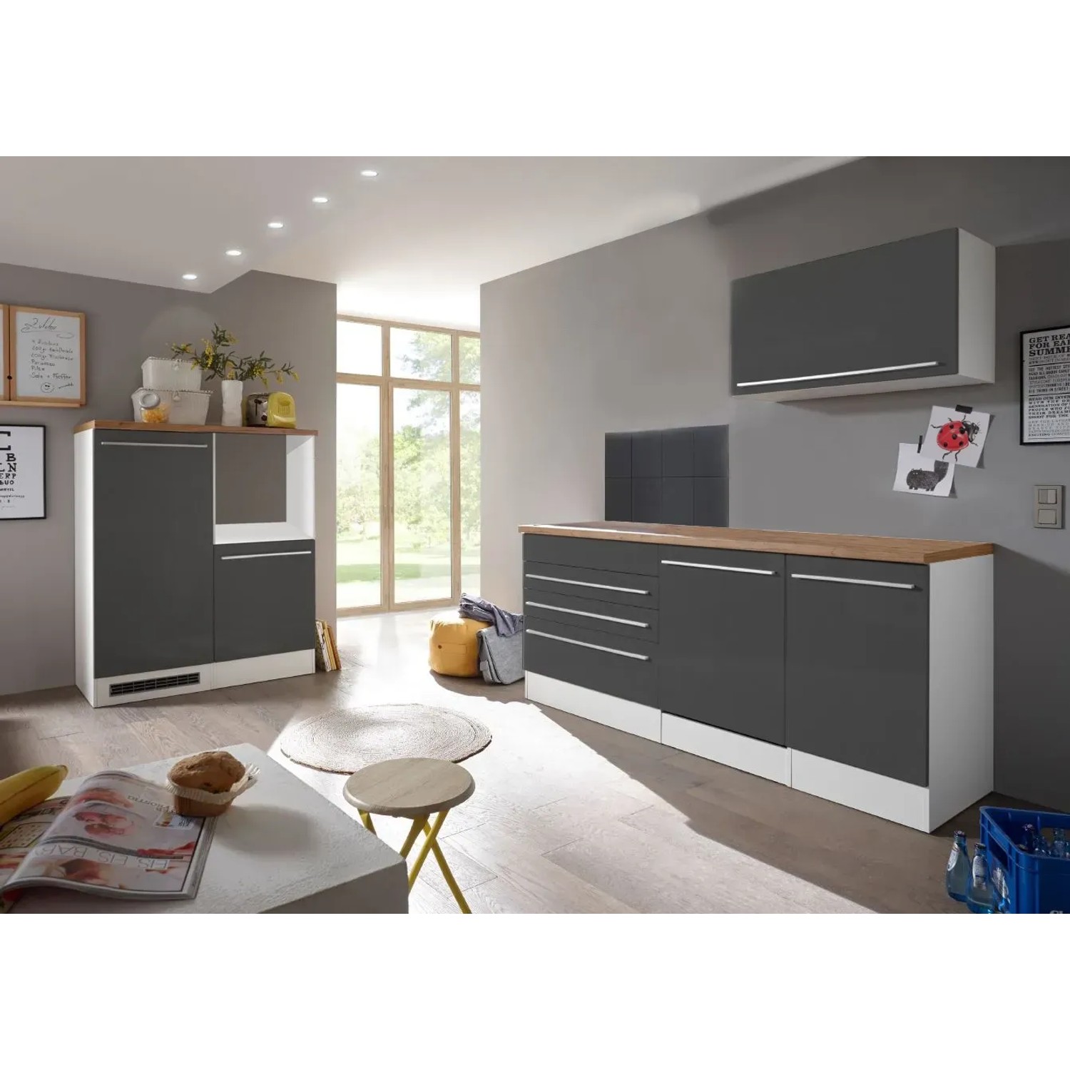 Respekta Küchenblock Gabriel, 320 cm, Grau Hochglanz, ohne E-Geräte. Moderne Einbauküche mit viel Stauraum.