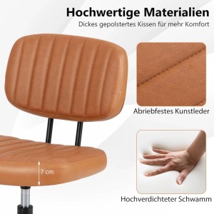 Costway Ergonomischer Drehstuhl mit Rollen Höhenverstellbar Braun