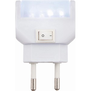 Weißes Globo LED-Nachtlicht Chaser aus Kunststoff mit Schalter und Stecker.