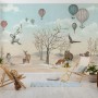 Komar Fototapete mit Heißluftballons in Blau und Beige im Kinderzimmer.