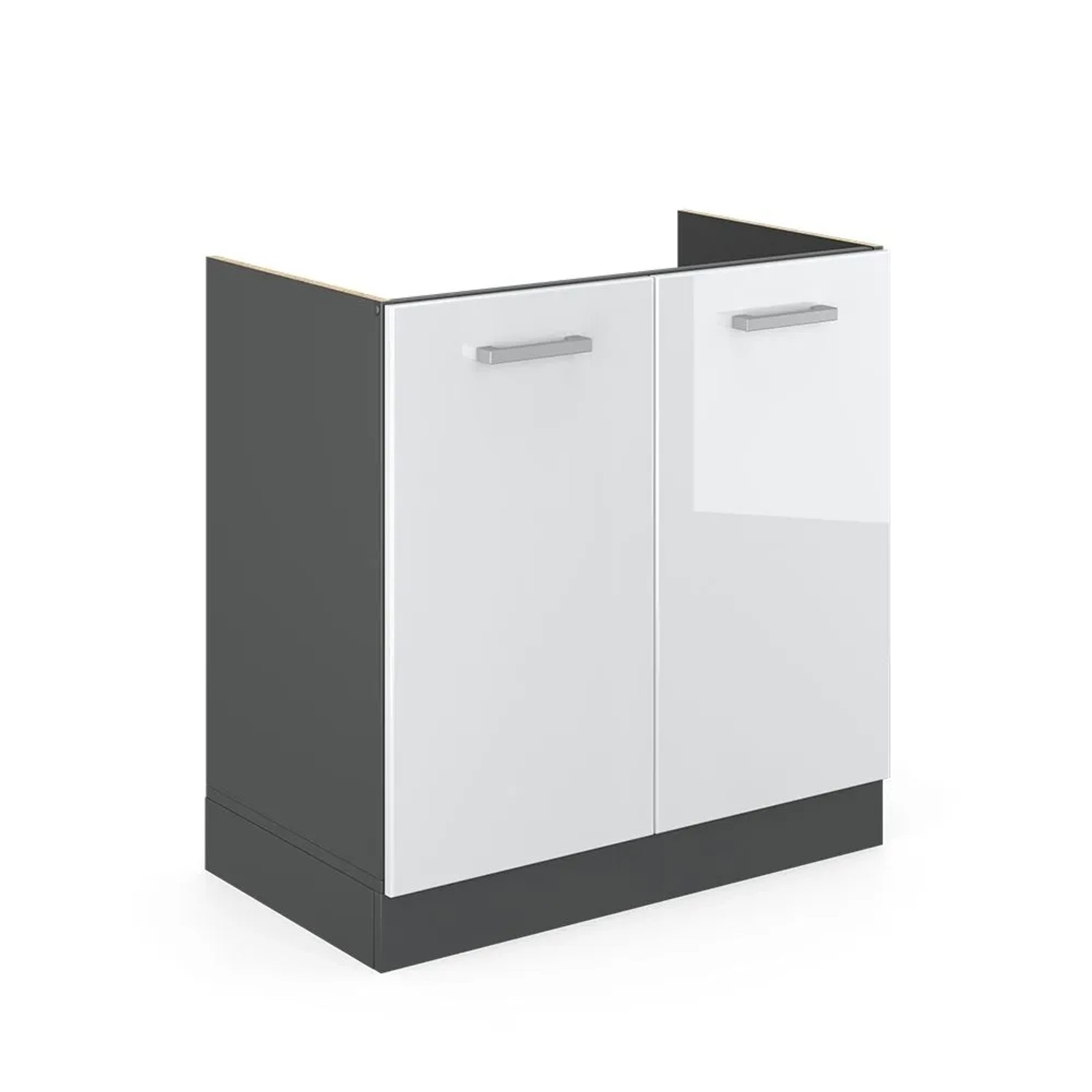 Vicco Spülenunterschrank R-Line Weiß Hochglanz Anthrazit 80 cm ohne Arbeitsplatte