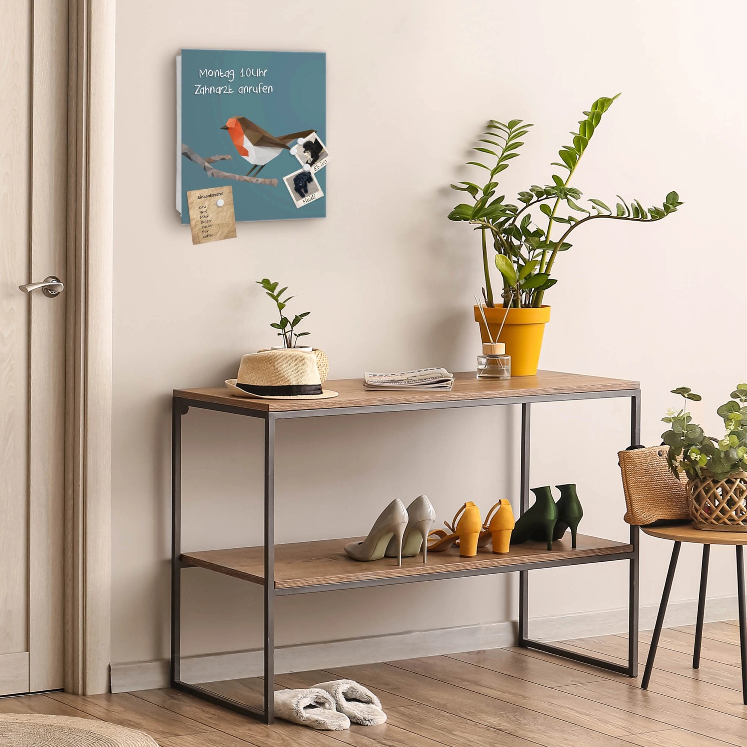 Banjado Schlüsselkasten Glas 30x30cm mit Vogelmotiv, beschreibbar & magnetisch.