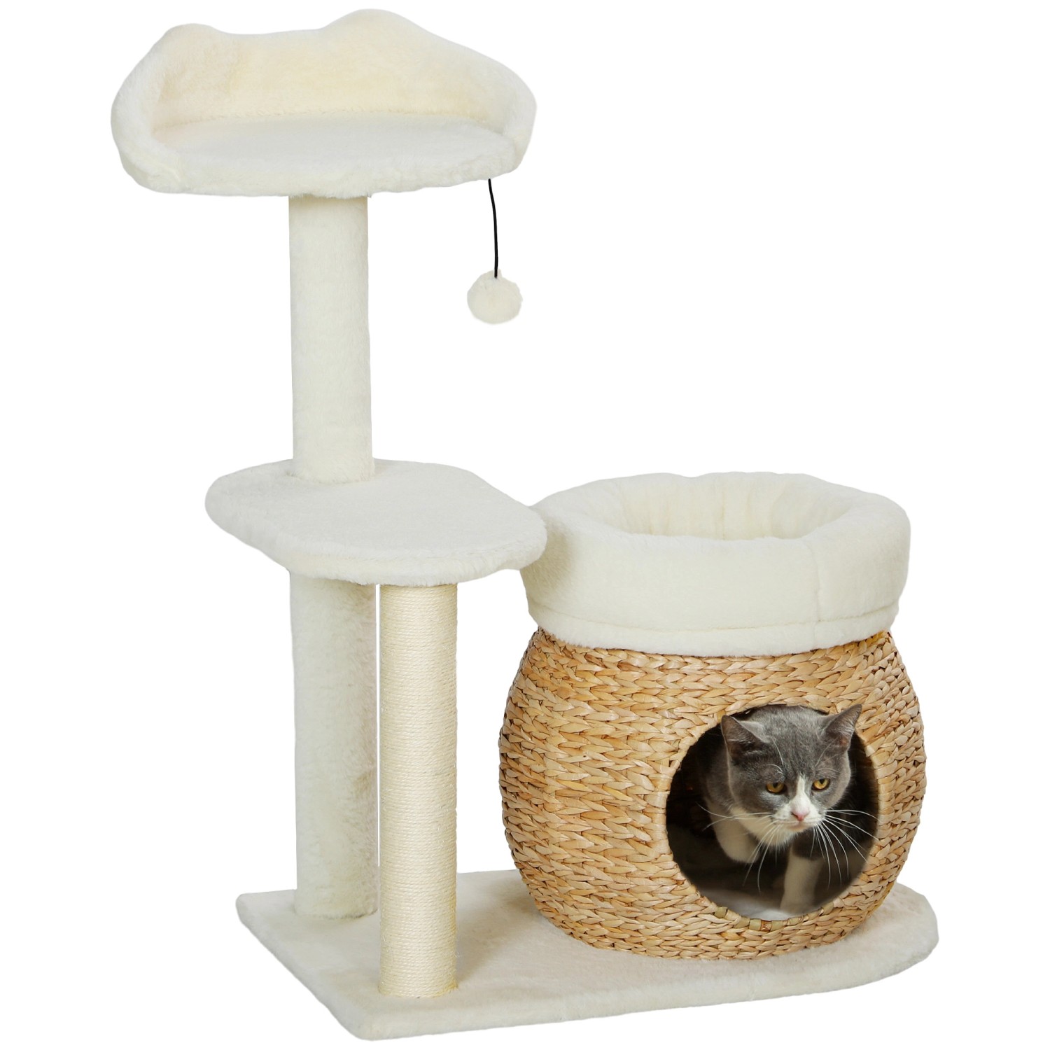 Thumbnail - PawHut Kratzbaum Spanplatte Polyester Cremeweiß 60L x 40B x 79H cm