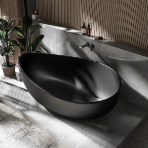 Bernstein Freistehende Badewanne WAVE STONE Mineralguss Schwarz Matt 180x110