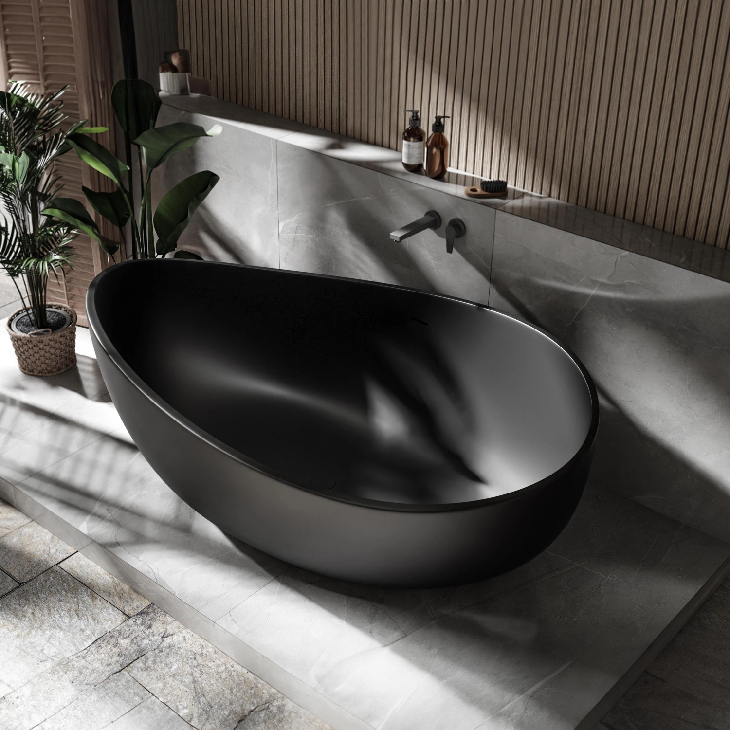 Bernstein Freistehende Badewanne WAVE STONE Mineralguss Schwarz Matt 180x11 günstig online kaufen