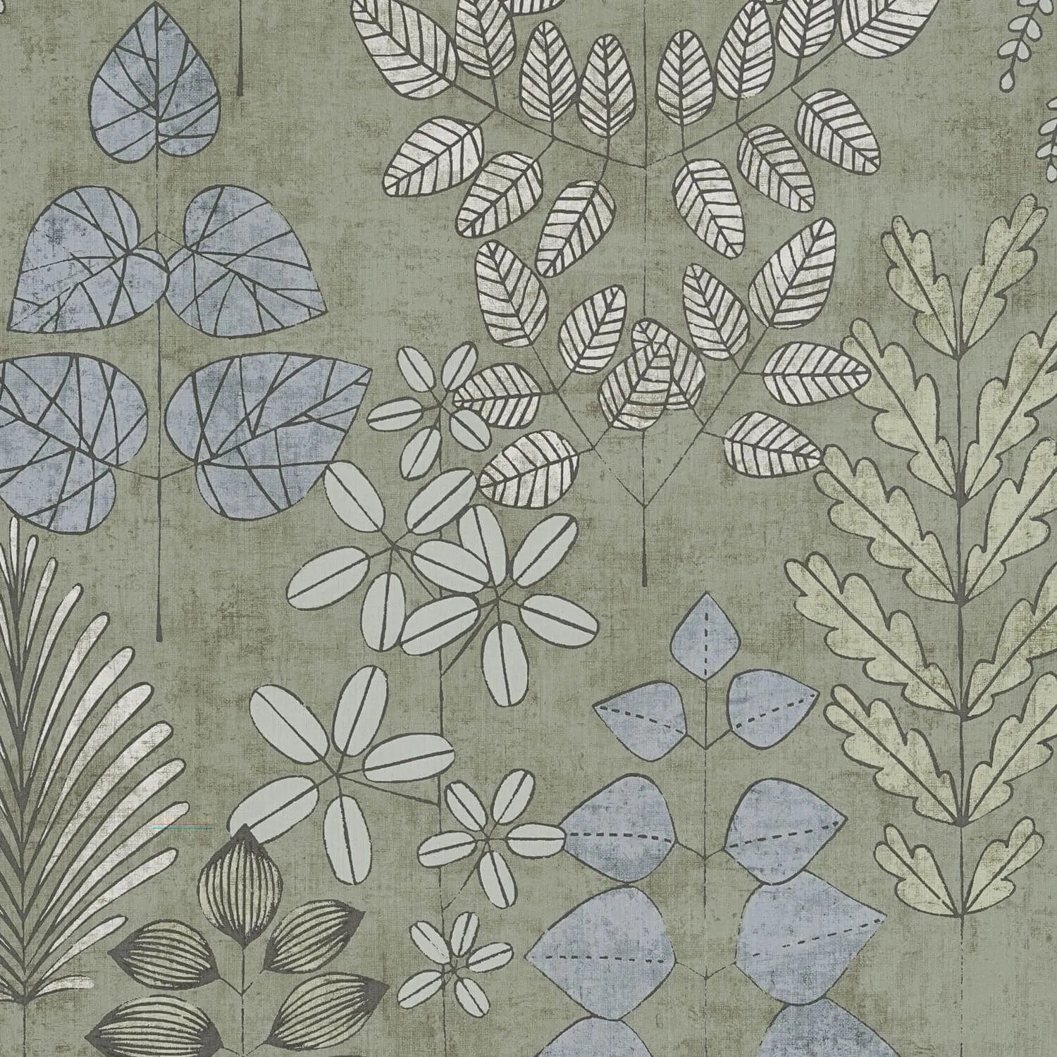 PROFHOME 791491-GU Landhaus Tapete Floral Matt Grün Hell-Blau Hell-Grau 0,53 m x 10,05 m 5,33 m2