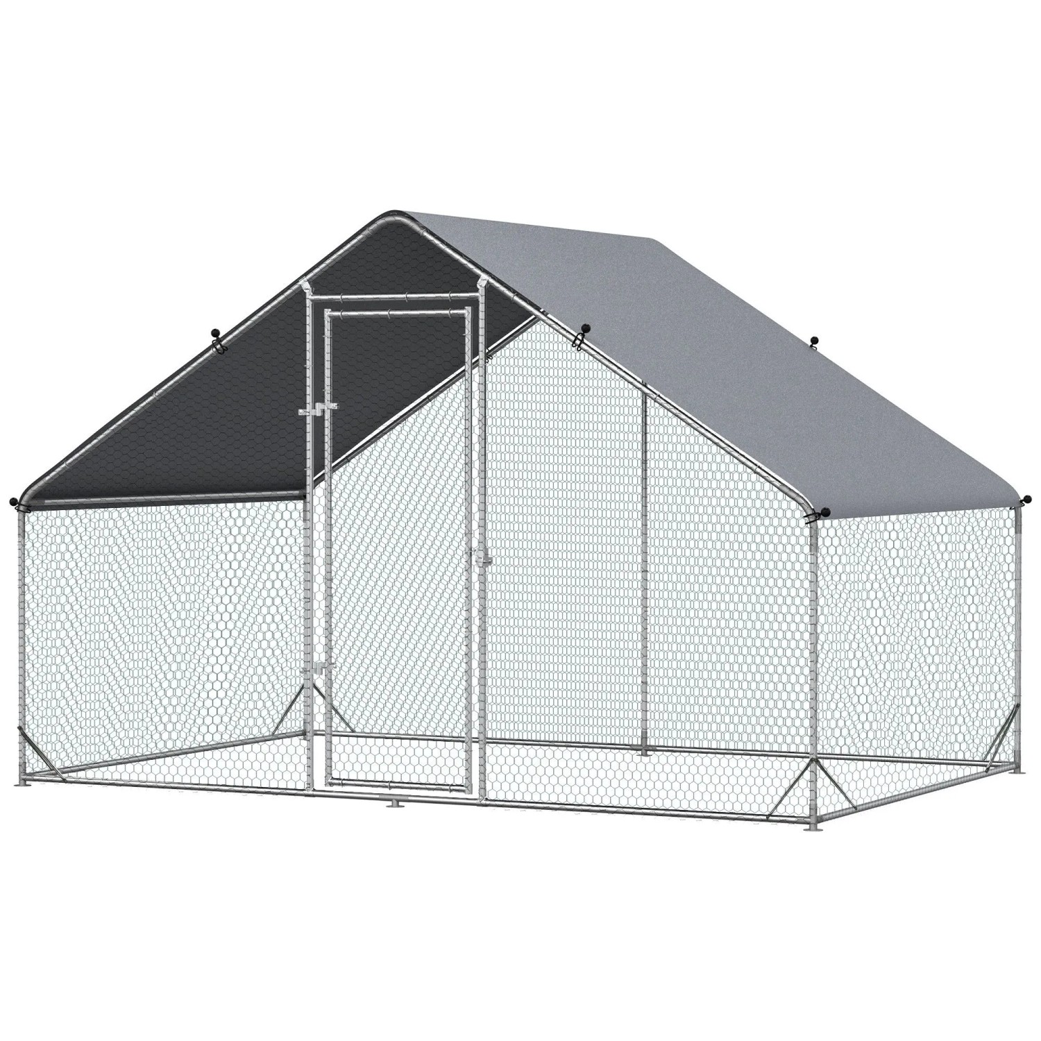 PawHut Hühnerstall Stahl Kunststoff Silber Grau 300L x 200B x 200H cm