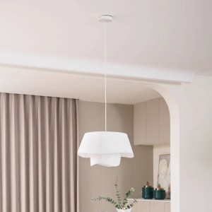 Lindby Pendelleuchte Eryndor 10020369 Modern in Weiß aus Textil 1-flammig E27 Wohnzimmerleuchte