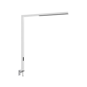 Weiße Arcchio LED-Tischleuchte Jolinda mit Klemmfuß für das Arbeitszimmer.