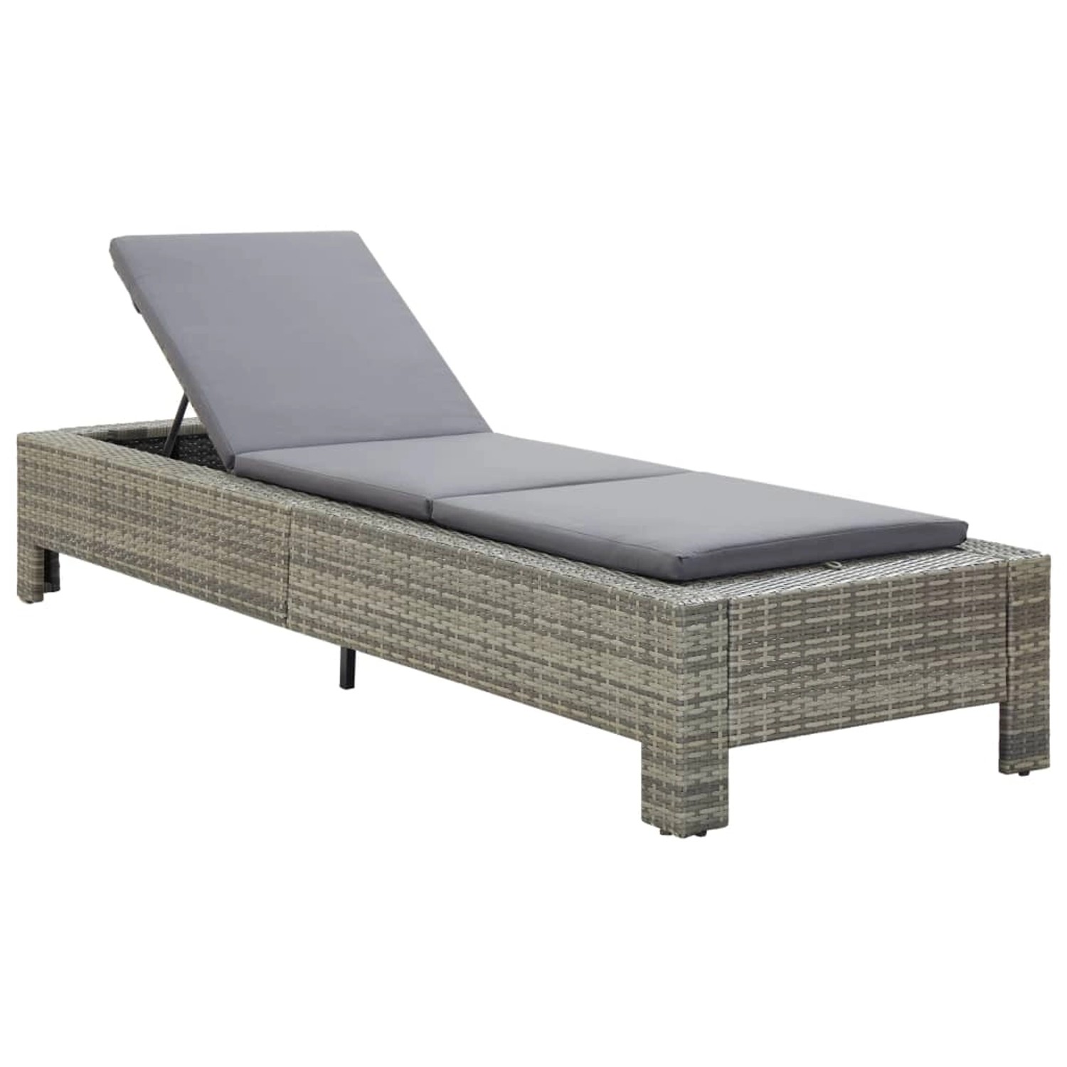 vidaXL Sonnenliege mit Auflage Grau Poly Rattan Dunkelgraue Auflage
