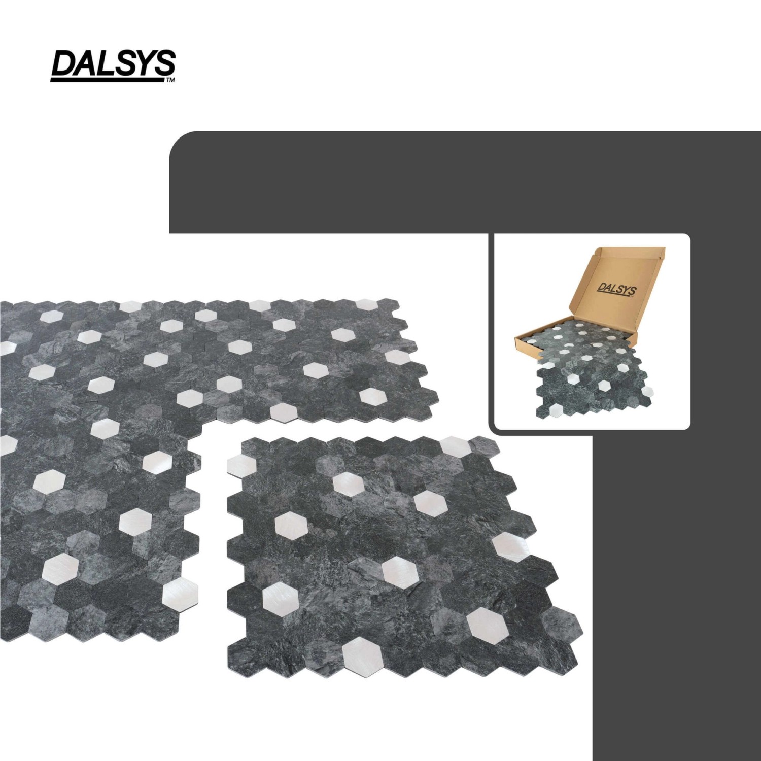 Dalsys Selbstklebende Fliesen 0,88m² 11 Stück Hexagon Anthrazit Silber_3