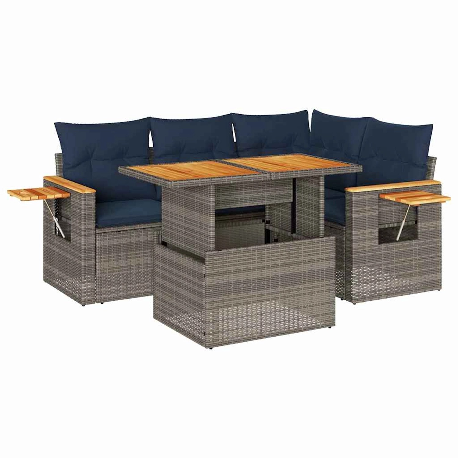 vidaXL 5-Tlg Garten-Sofagarnitur mit Kissen Grau Poly Rattan Akazie 3327596 günstig online kaufen