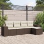 Braune 5-tlg. vidaXL Garten-Sofagarnitur aus Rattan mit cremefarbenen Kissen für Terrasse und Garten.