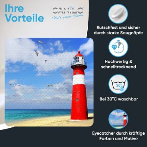 Sanilo Badematte mit Leuchtturm-Motiv für sicheren Halt in Dusche und Badewanne.