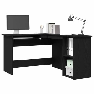 Eck-Schreibtisch in Schwarz Eichen-Optik mit Ablagefächern für Büro oder Arbeitszimmer.