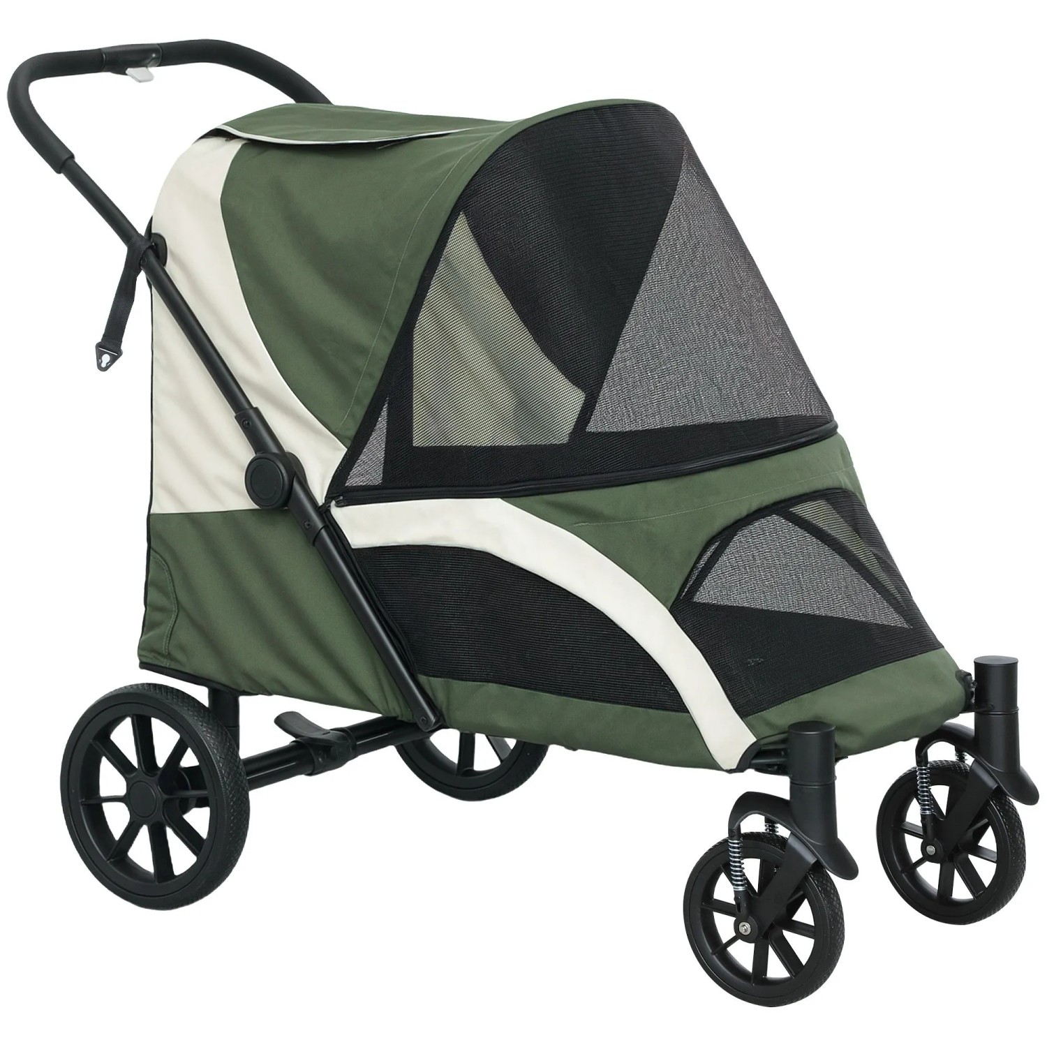 PawHut Hundebuggy Hundewagen klappbar mit Kissen Buggy, (Katzenwagen, 1-tlg), für mittelgroße Hunde & Katzen bis 25 kg, Dunkelgrün