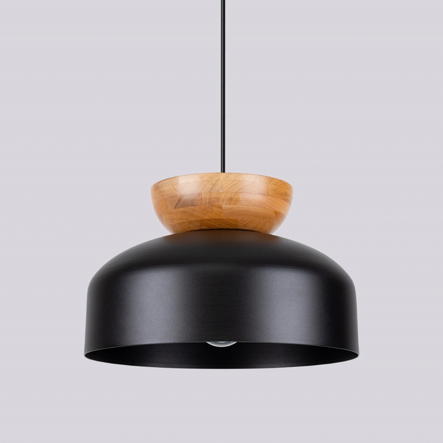 Schwarze Sollux Lighting Pendelleuchte Marion mit Holzdetails, Lampen & Leuchten.