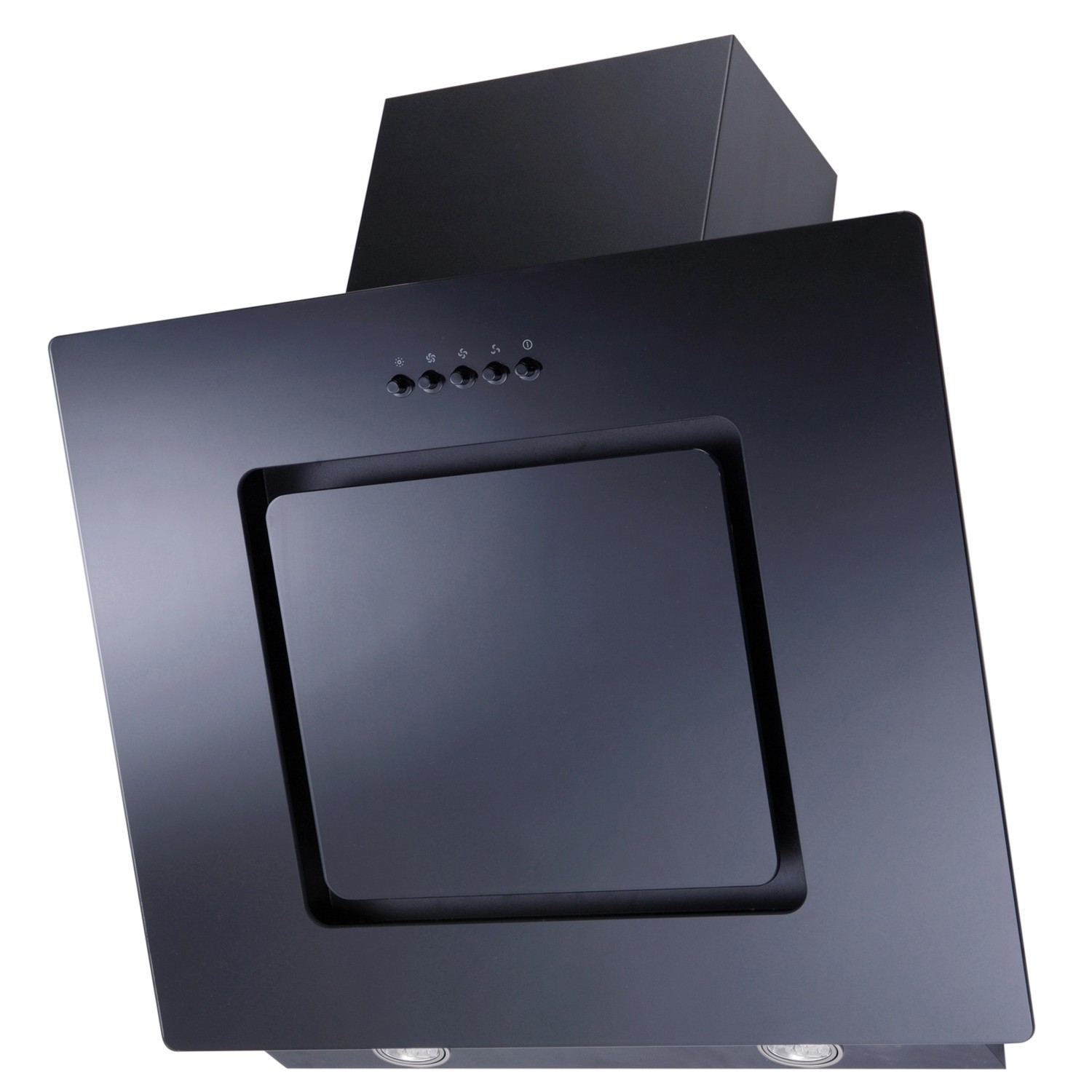 Respekta Schräghaube in Schwarz für die Premium Küchenzeile. Dunstabzugshaube mit LED-Beleuchtung.