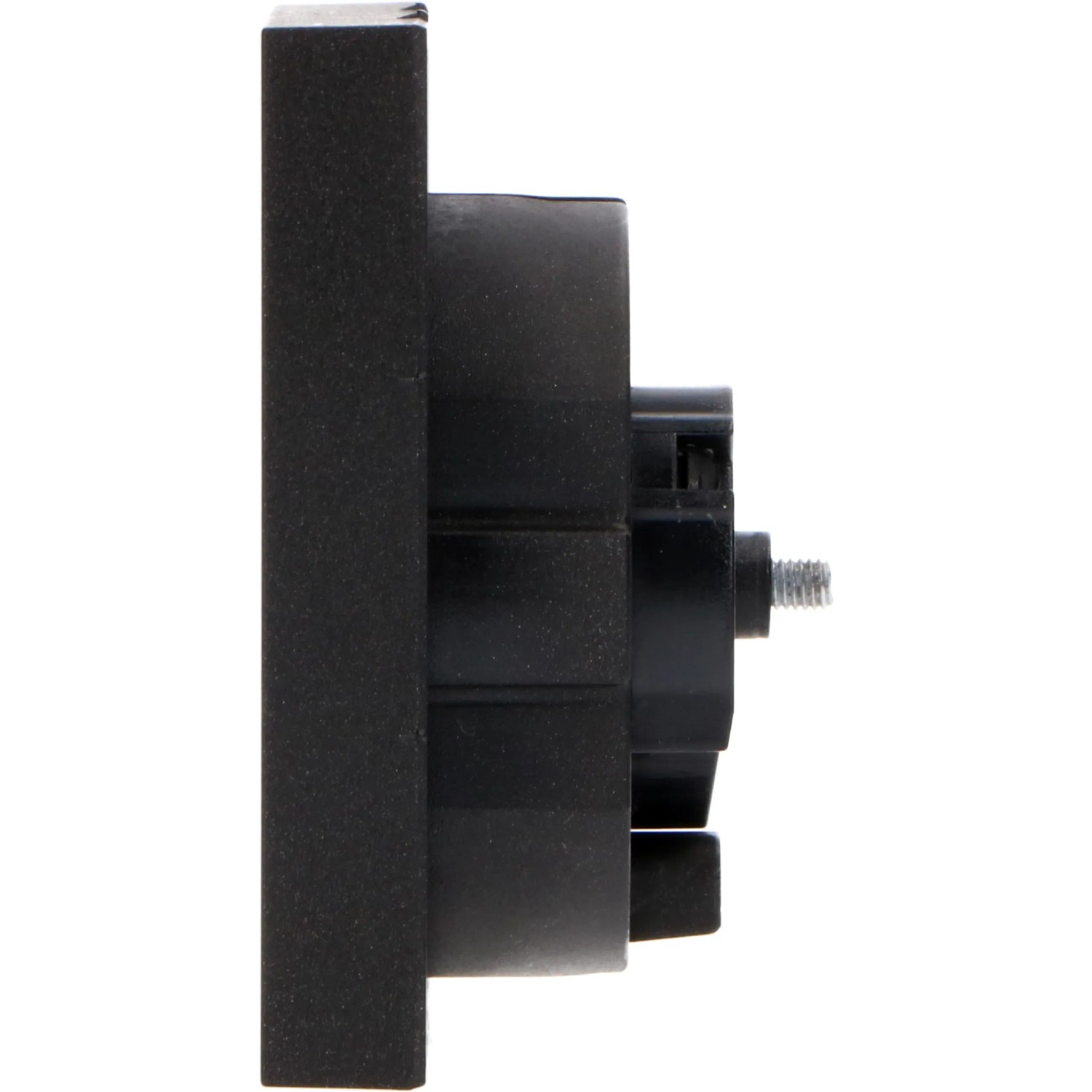 Schwarzer ProCharge Steckdoseneinsatz mit USB-A und USB-C Anschluss, Seitenansicht.