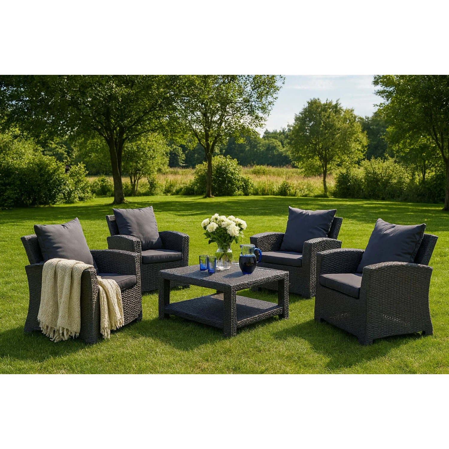 Setgarden Mix 6er Set Sitzkissen Für Polyrattan Sessel 50x52x7 Sitz + 50x56 cm Rückenlehne 1tlg Anthrazit_9