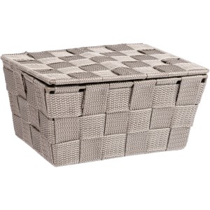 Wenko Badkorb Adria mit Deckel in Taupe, geflochtene Aufbewahrungsbox.