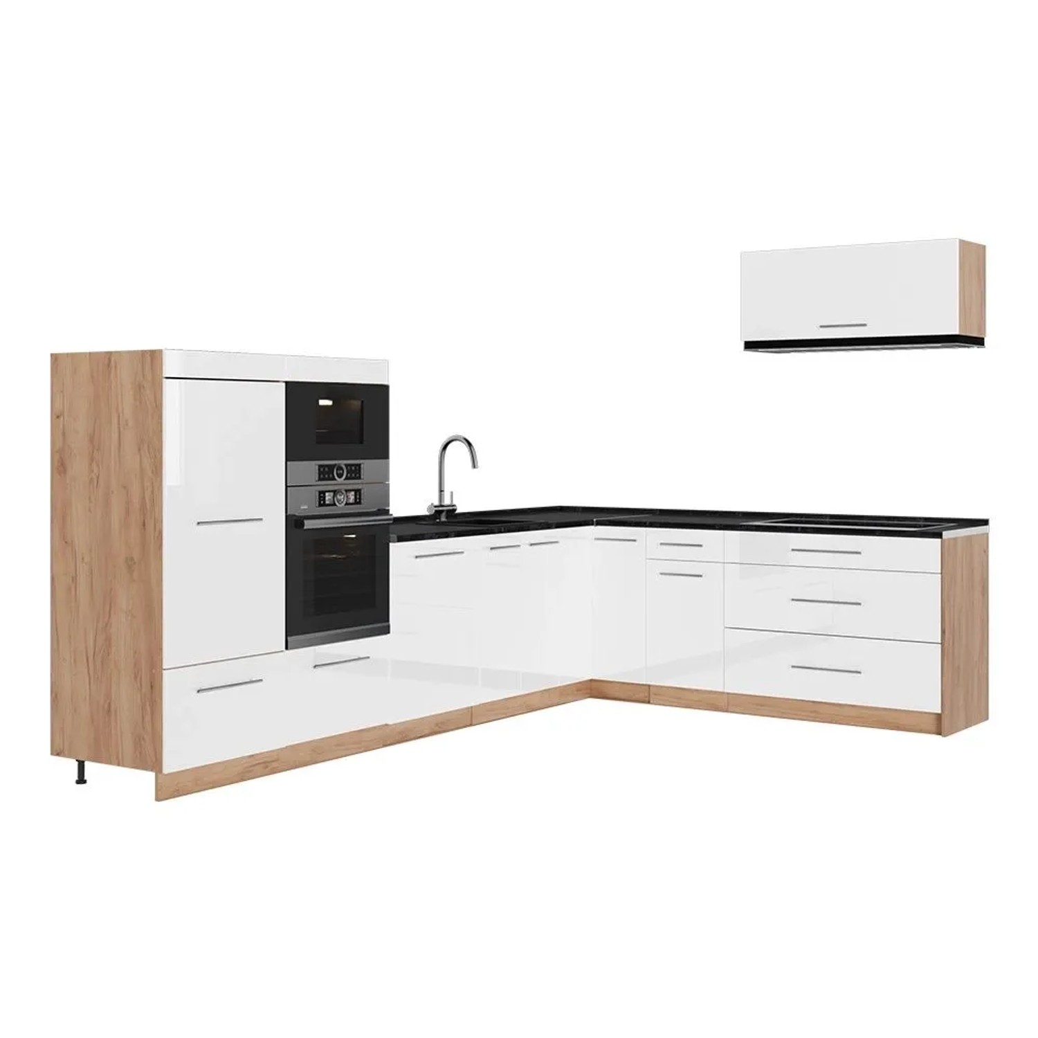 Vicco Eckküche Fame-Line Weiß Hochglanz/Goldkraft Eiche 327 x 154 AP Anthrazit Art Nr 64404