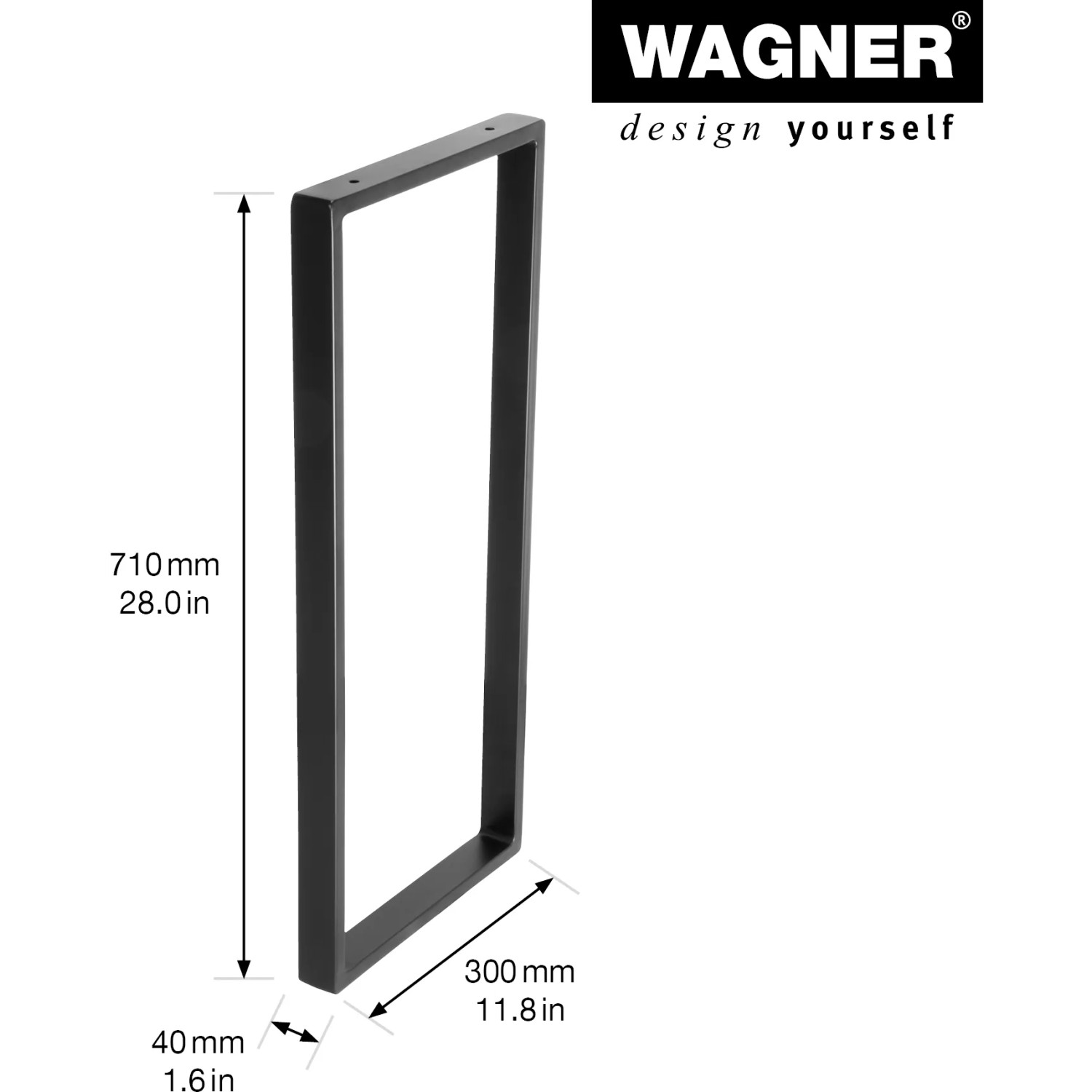 Schwarzer Wagner Designrahmen (710x300 mm) aus pulverbeschichtetem Stahl für DIY Möbel.