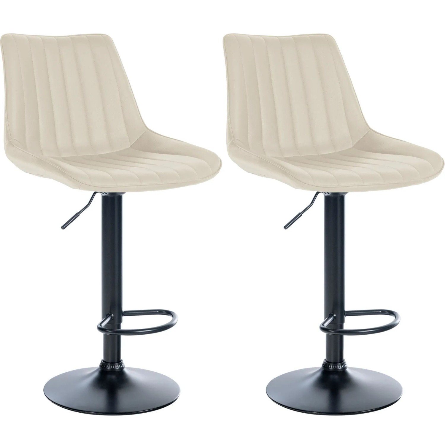 CLP 2er Set Barhocker Toni Kunstleder Metall Matt Schwarz/Creme