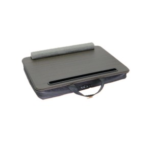 Relaxdays Laptopkissen mit Tasche MDF Polyester Schaumstoff Braun Grau mit Handyhalter Tabletablage Rutschfest 7 cm x 43 cm x 32 cm 1,1 kg